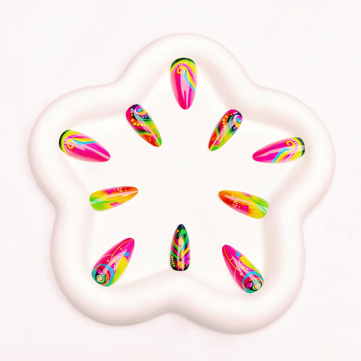 Creative artificial nails with neon pattern Bowlift