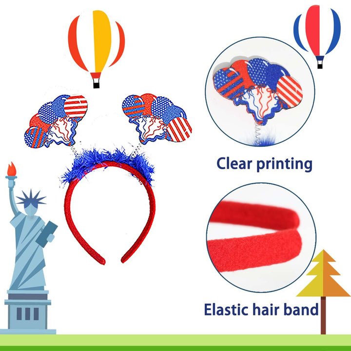 Independence Day patriotic novelty headband with spring-top Uncle Sam hats and glitter accents Bowlift