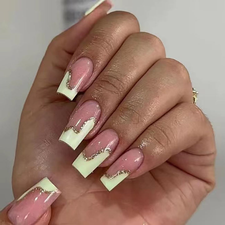 Stiletto Nail Art Extensions with Elegant Glitter Wave Design Bowlift