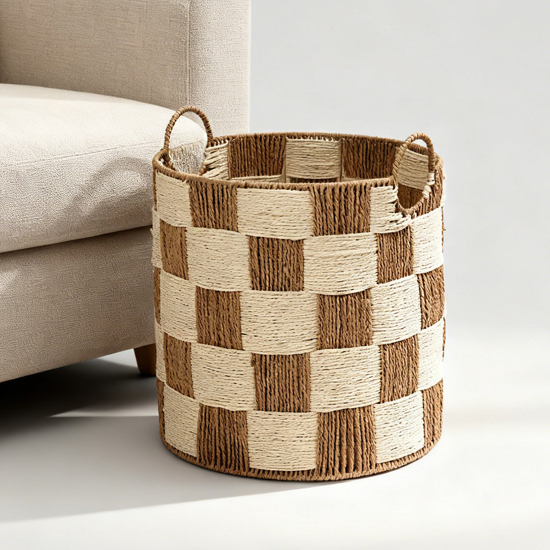 Handcrafted storage basket with carry handles Bowlift