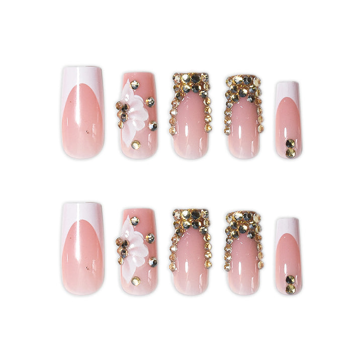 Luxurious Rhinestone Embellished Nail Extensions Bowlift