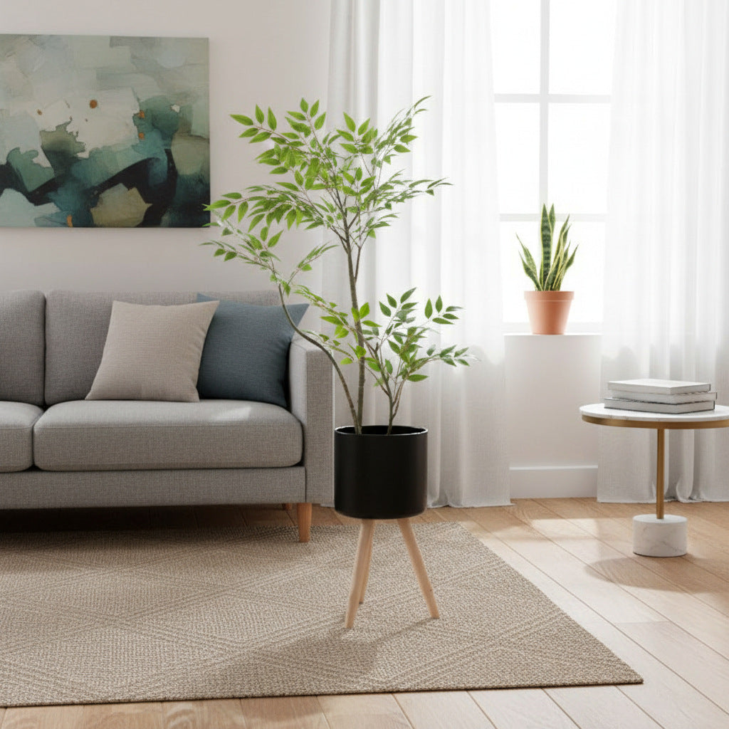 Plant pot with wooden stand