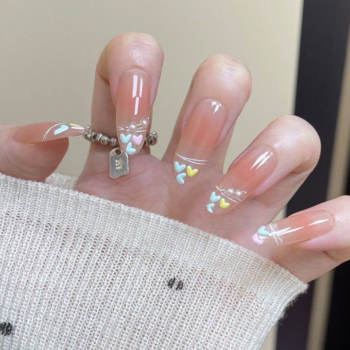 Heart-Themed Press-On Nail Set with Decorative Accent Bowlift