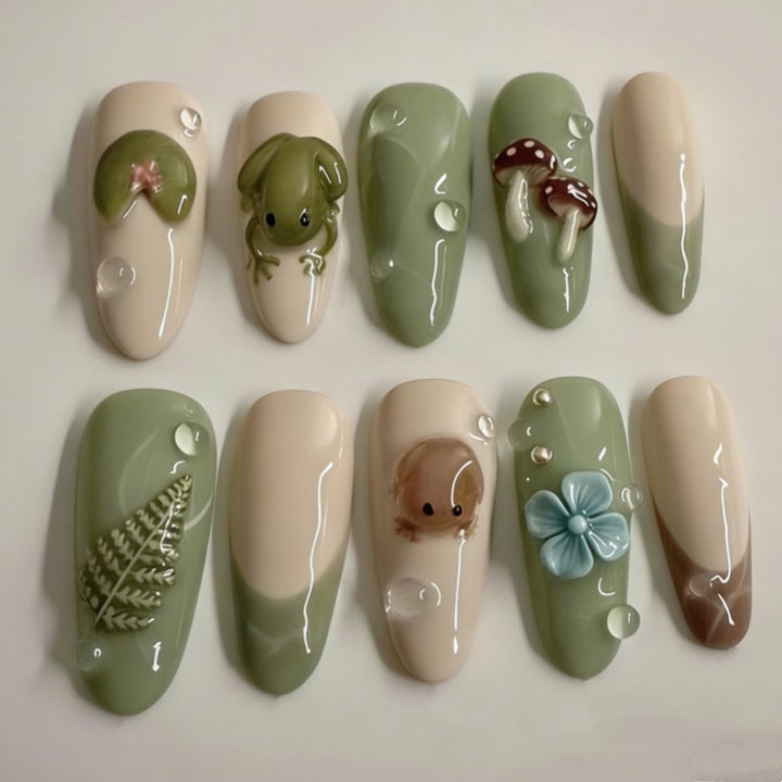 Nature-Themed Artistic Press-On Nail Set Bowlift