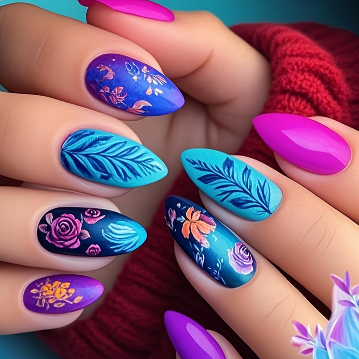 Artistic Floral Stiletto Nail Art Bowlift