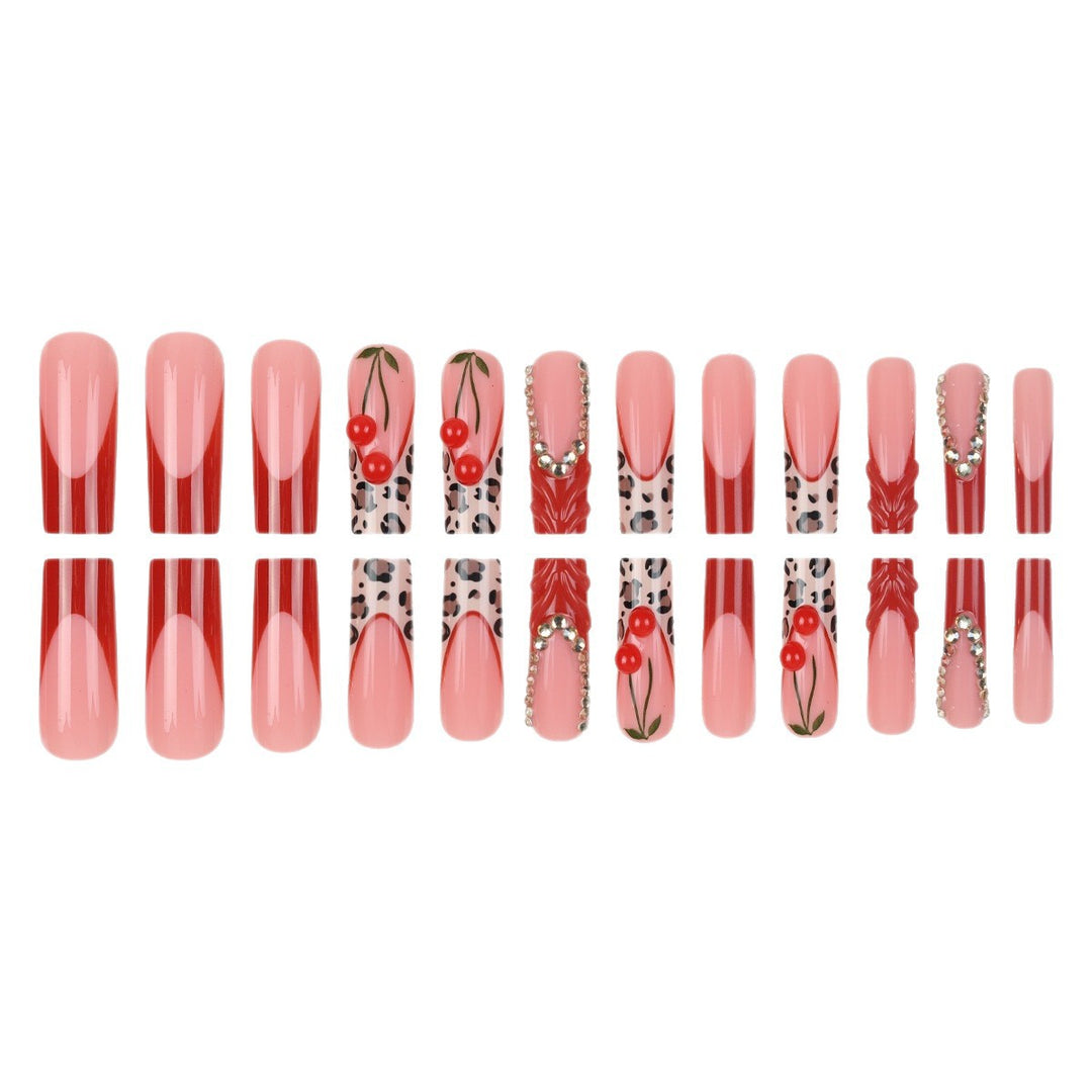 Artistic Cherry and Leopard Design Nail Enhancements Bowlift