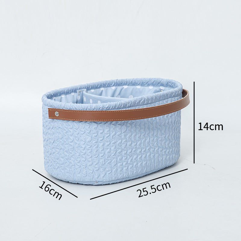 Elegant storage basket with faux leather handle