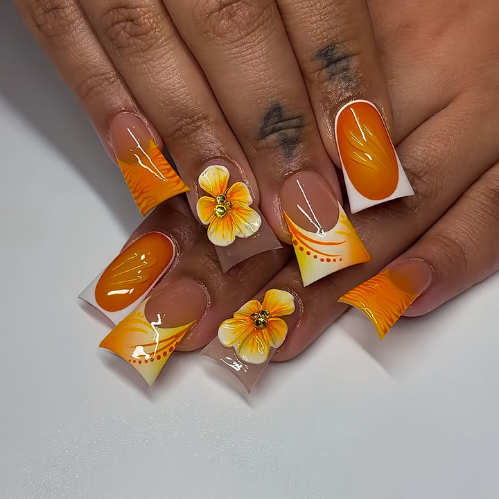 Decorative Press-On Nail Art Set with 3D Floral Accents Bowlift