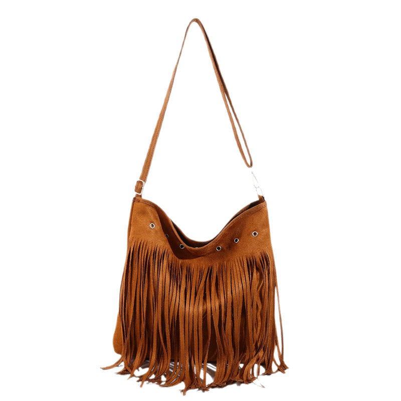 Suede Fringe Shoulder Bag Bowlift