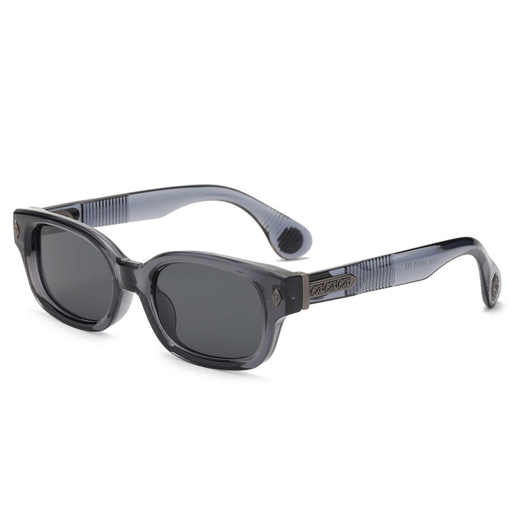 Retro Rectangular Polarized Acetate Sunglasses with Embossed Temples Bowlift