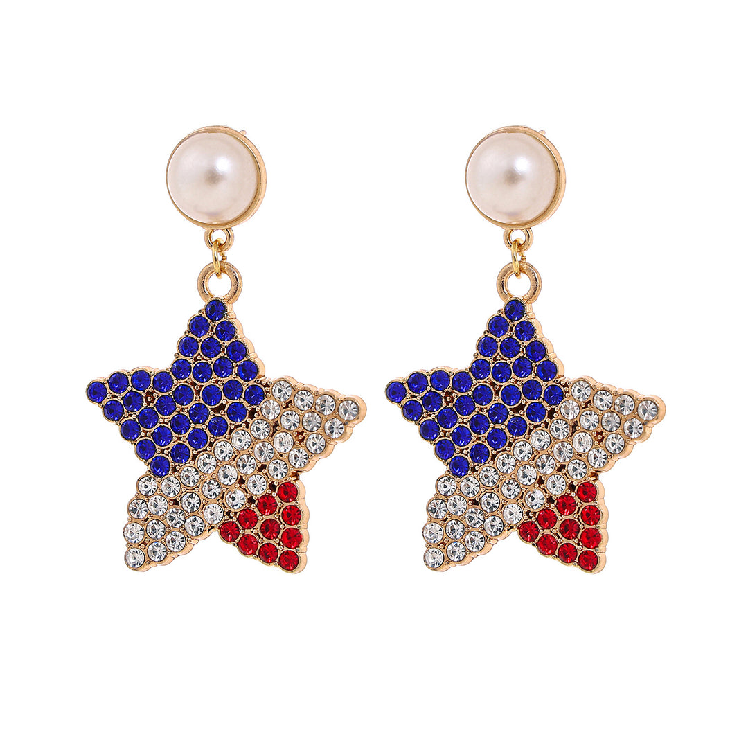 Women's nan patriotic enamel number drop earrings with faux pearl studs Bowlift