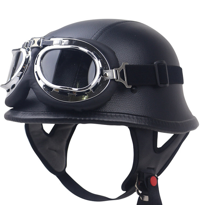 Vintage Carbon Fiber Motorcycle Helmet with Goggles Bowlift