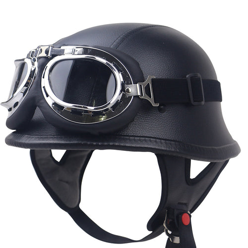 Vintage Carbon Fiber Motorcycle Helmet with Goggles Bowlift