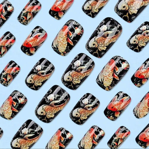 Acrylic nail set with detailed koi design Bowlift