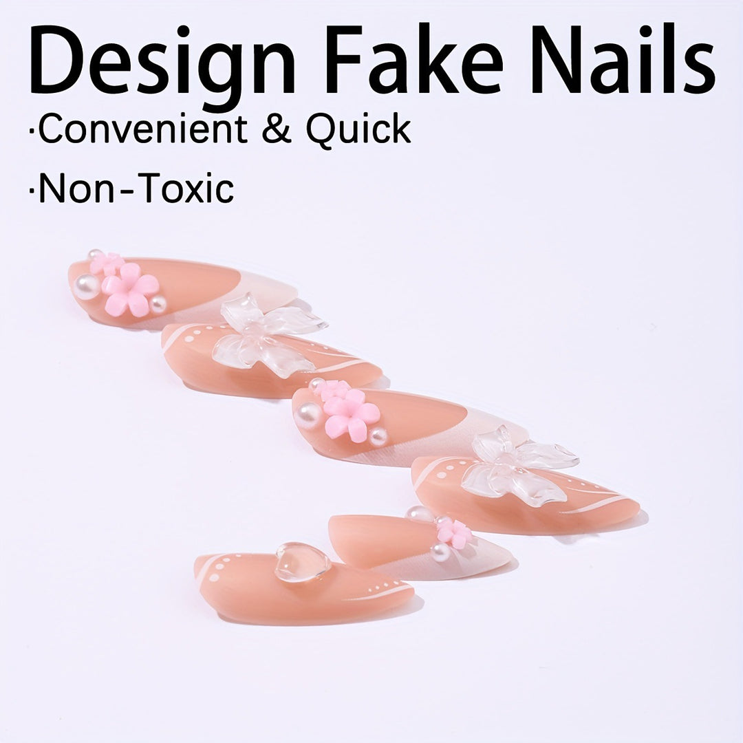 Artificial nail set with delicate flower design Bowlift