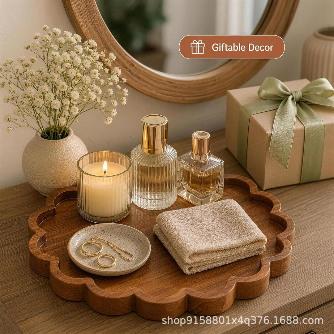 Decorative Scalloped Wooden Serving Tray Bowlift