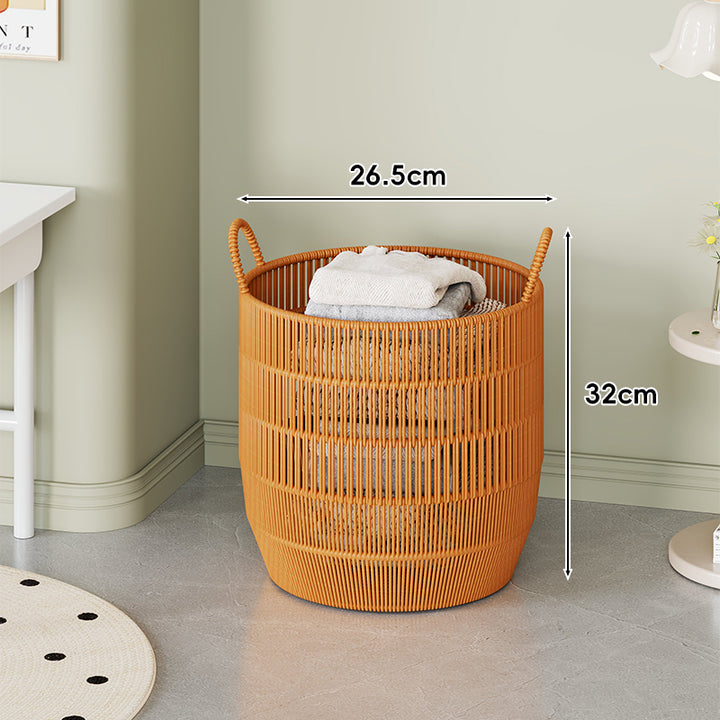 Woven Rattan Storage Basket with Dual Loop Handles