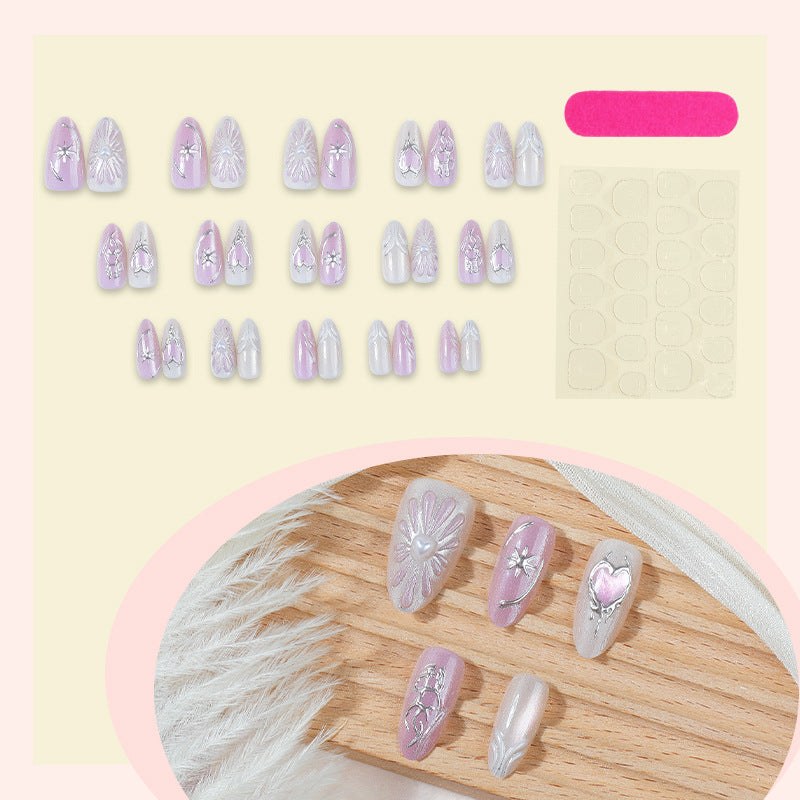 Decorative Press-On Nail Art Set with Floral Accents Bowlift