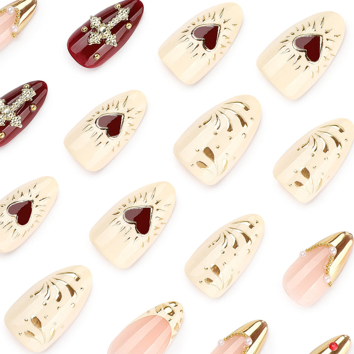 Artful nail art with rhinestone and gold accents Bowlift