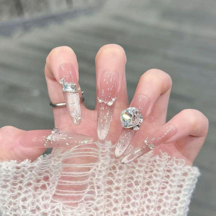 Glamorous Crystal-Studded Stiletto Press-On Nails Bowlift