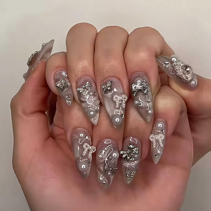 Decorative Stiletto Press-On Nail Set Bowlift