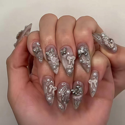 Decorative Stiletto Press-On Nail Set Bowlift