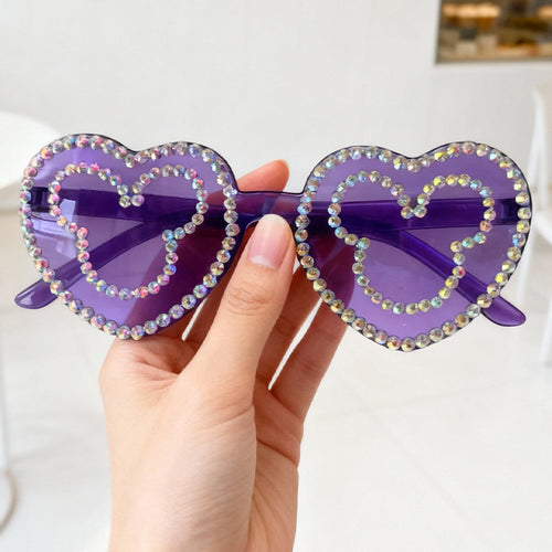 Rhinestone-Accented Heart-Shaped Sunglasses Bowlift 1787141236