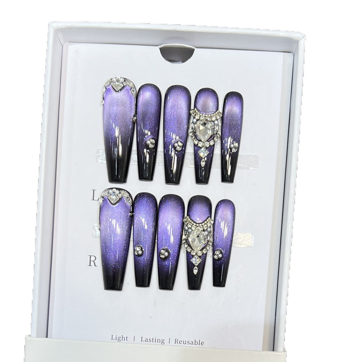 Decorative Press-On Nail Art Set with Gemstone Accents Bowlift