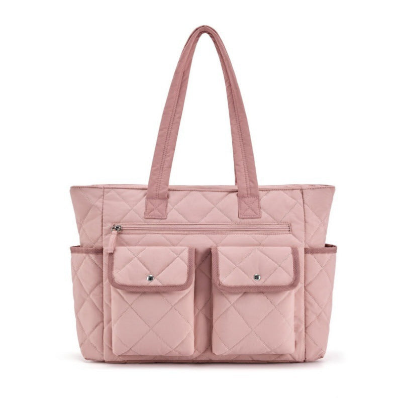 Quilted Tote Bag with Practical Outside Pockets Bowlift