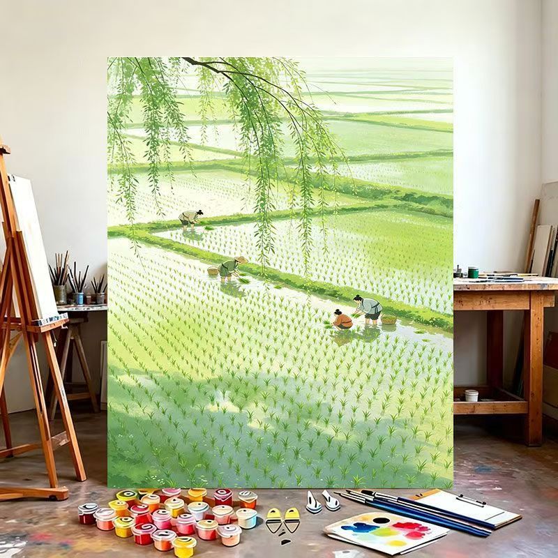 Rice Field Landscape Canvas Art Bowlift