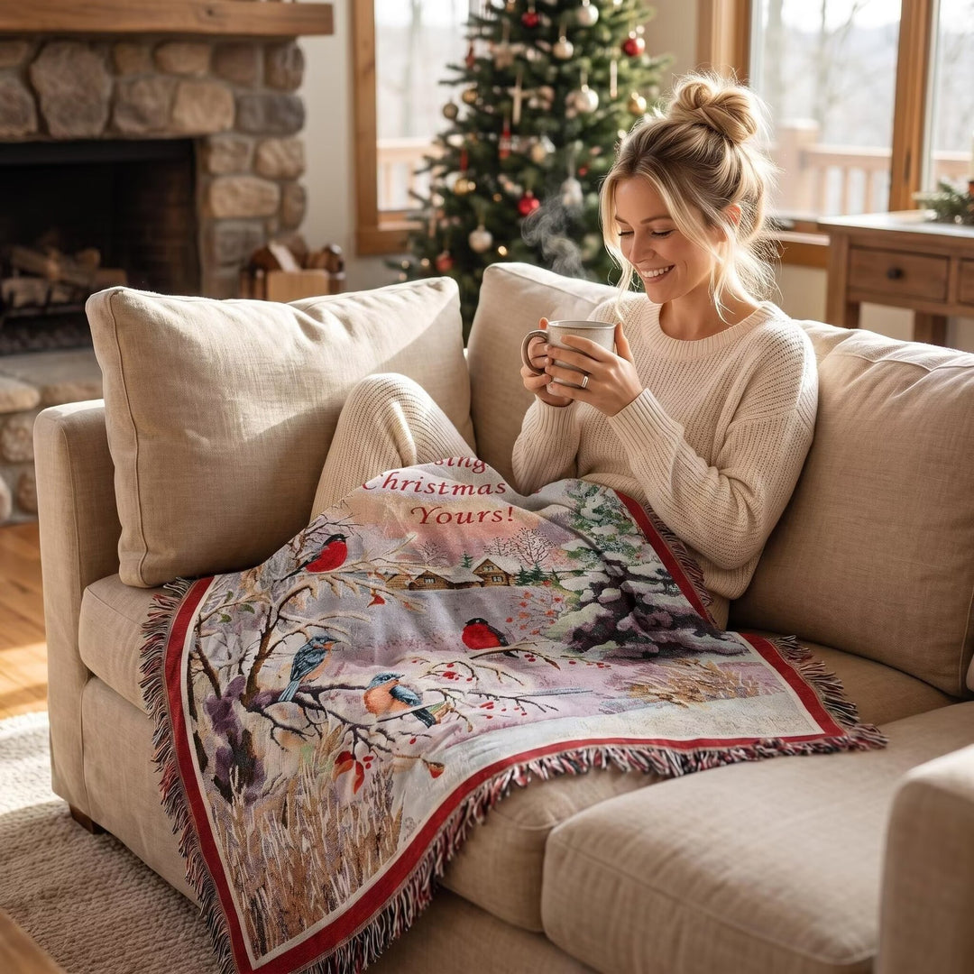 Festive Winter Season Tapestry Throw Blanket