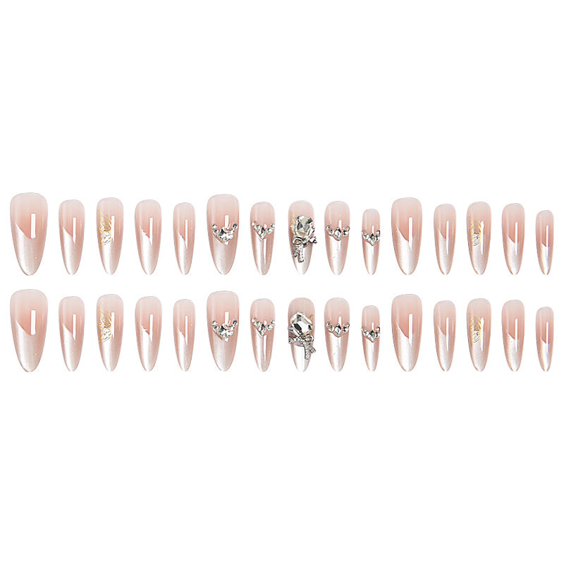 Artificial nail set with elegant crystal decorations and ombre effect Bowlift