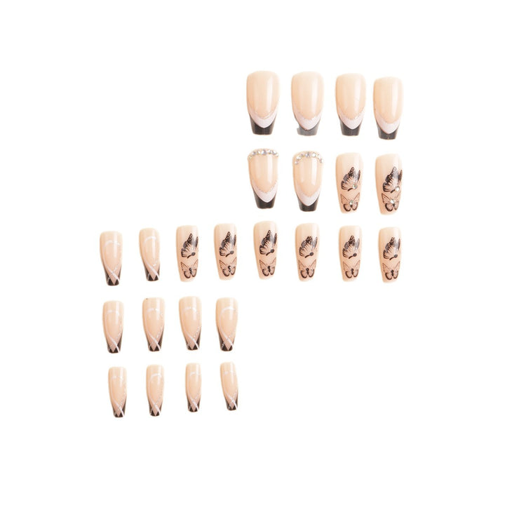 Artistic Long-Stiletto Press-On Nail Art with Butterfly Design Bowlift