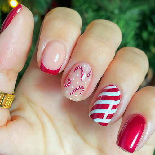 Festive Candy Cane Press-On Nail Art Set Bowlift