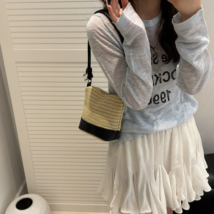 Woven Straw and Leather Crossbody Bag Bowlift