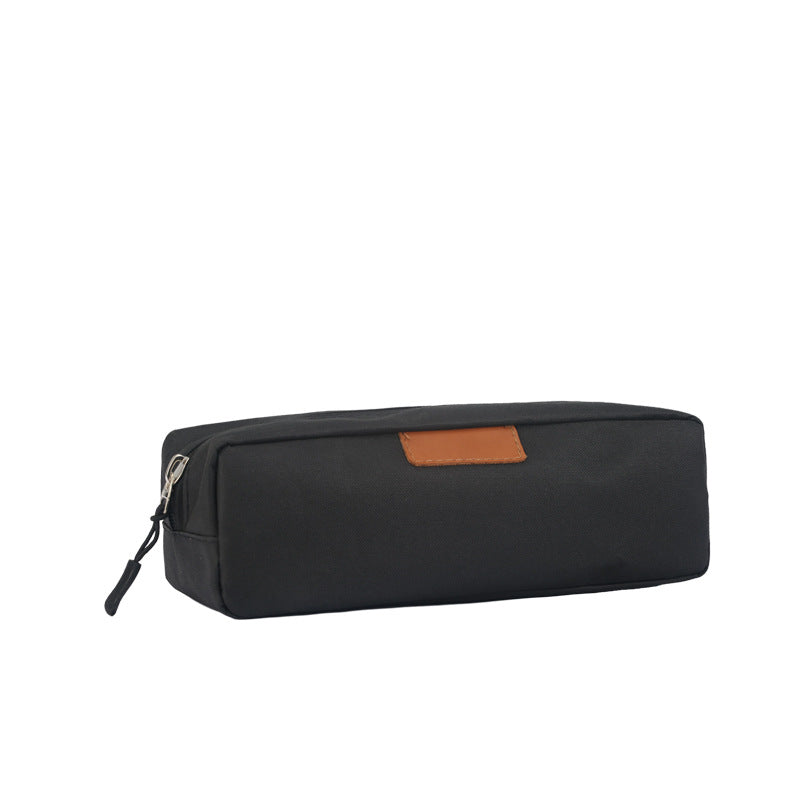 Rectangular Canvas Travel Organizer Pouch with Leather Patch Bowlift
