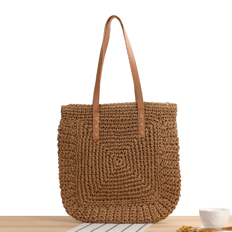 Handbag Made of Braided Natural Material with Soft Leather Handles Bowlift