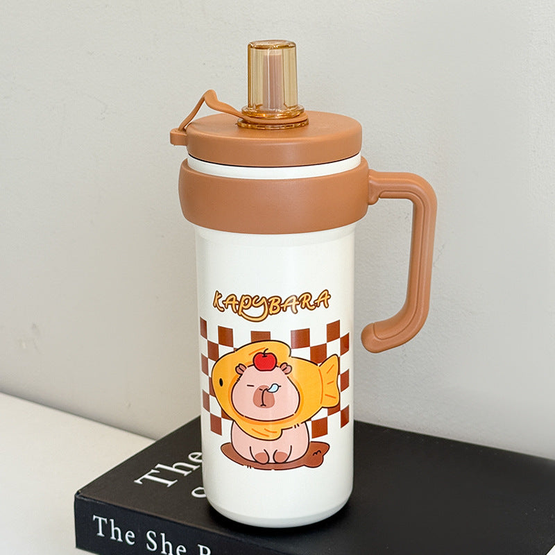 Women's Insulated Drink Bottle with Practical Carry Handle and Cute Animal Design Bowlift
