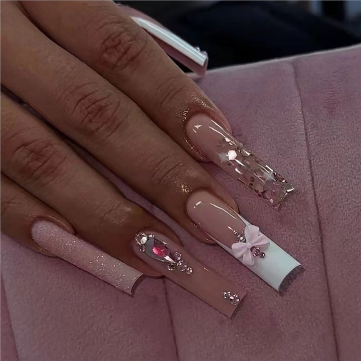 Artistic 3D Bow and Gemstone Press-On Nails Bowlift