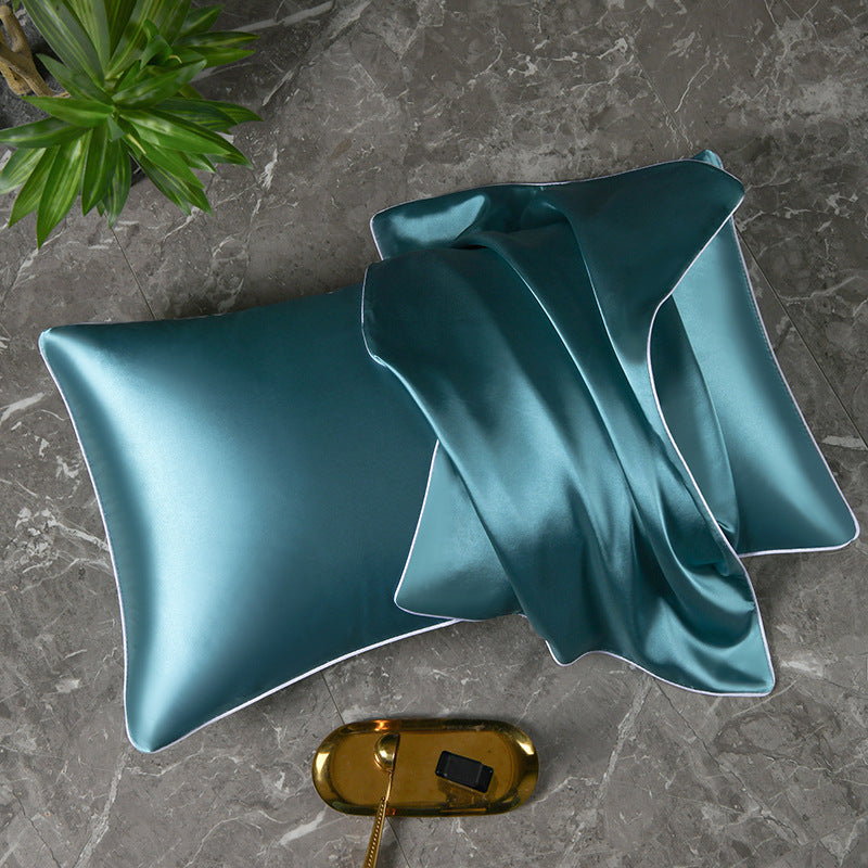 Mulberry Silk-Feel Satin Pillowcase Set with Piping and Hidden Zipper Bowlift