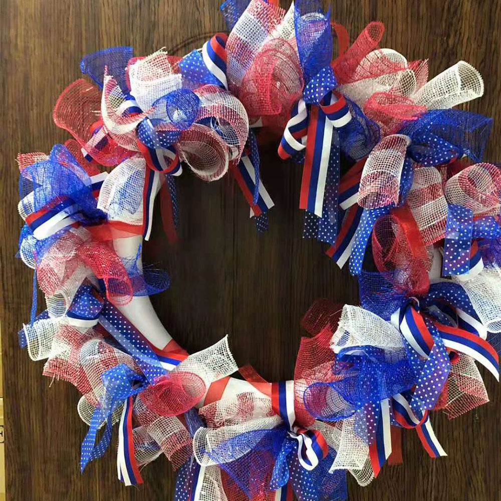 Unisex nan patriotic burlap starburst wreath with layered mesh petals and jute rosette center Bowlift