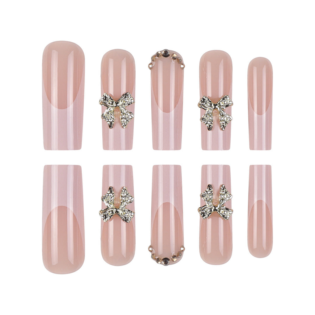 Elegant Stiletto Press-On Nails with Gold Floral Accents Bowlift