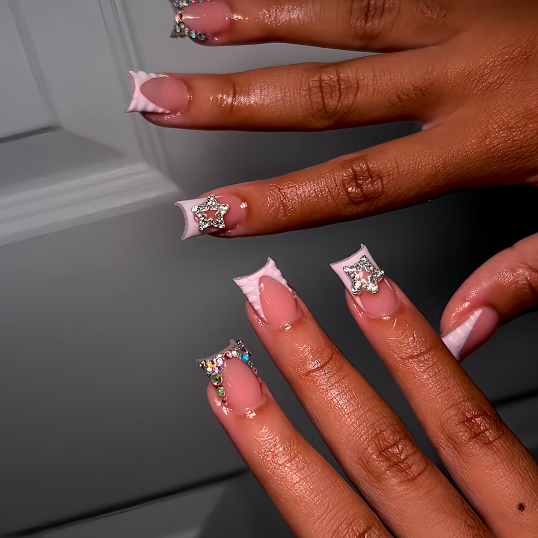 Artistic Rhinestone-Accented Press-On Nail Set Bowlift