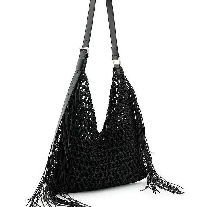 Macrame Hobo Bag with Fringes and Robust Design Bowlift
