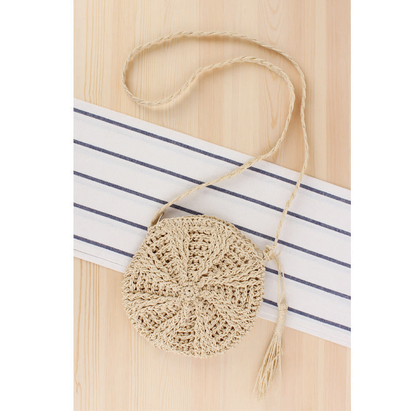 Round Bast Crossbody Bag with Tassels Bowlift