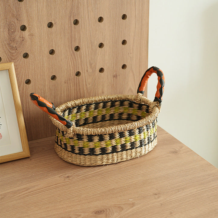 Women handwoven basket with colorful accents Bowlift