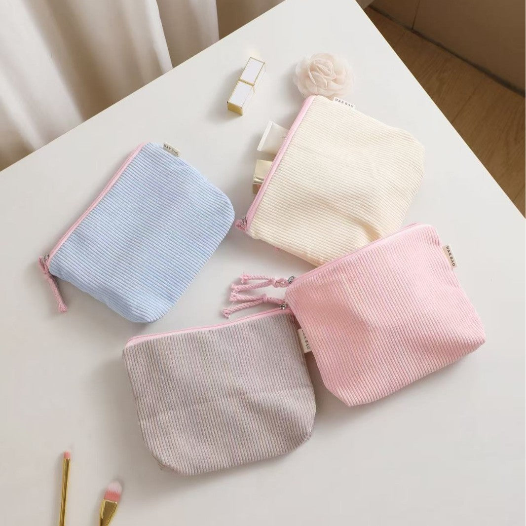 Corduroy Zip Cosmetic Pouch with Tassel Pull Bowlift