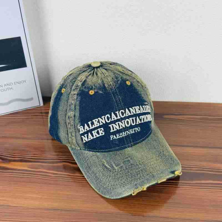 Unisex Vintage-Inspired Distressed Denim Baseball Cap Bowlift