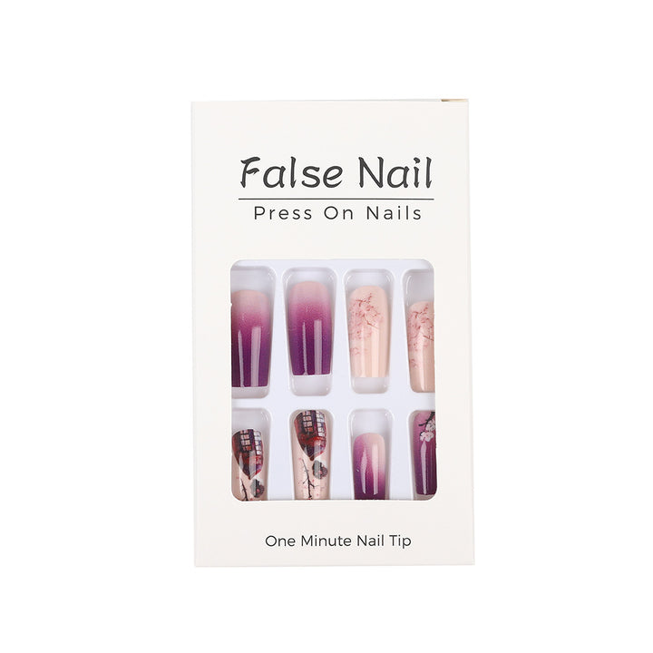 Elegant Artificial Nails Set with Ombre Design and Artistic Accents Bowlift