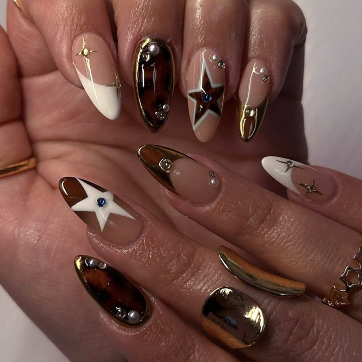 Artful Nail Extensions in Elegant Glamour Design Bowlift